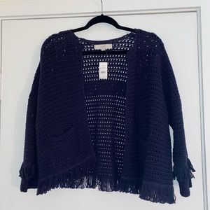 NWT Ann Taylor LOFT Open Knit Open Cardigan - navy blue